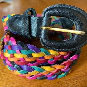 genuine leather rainbow braided belt vintage